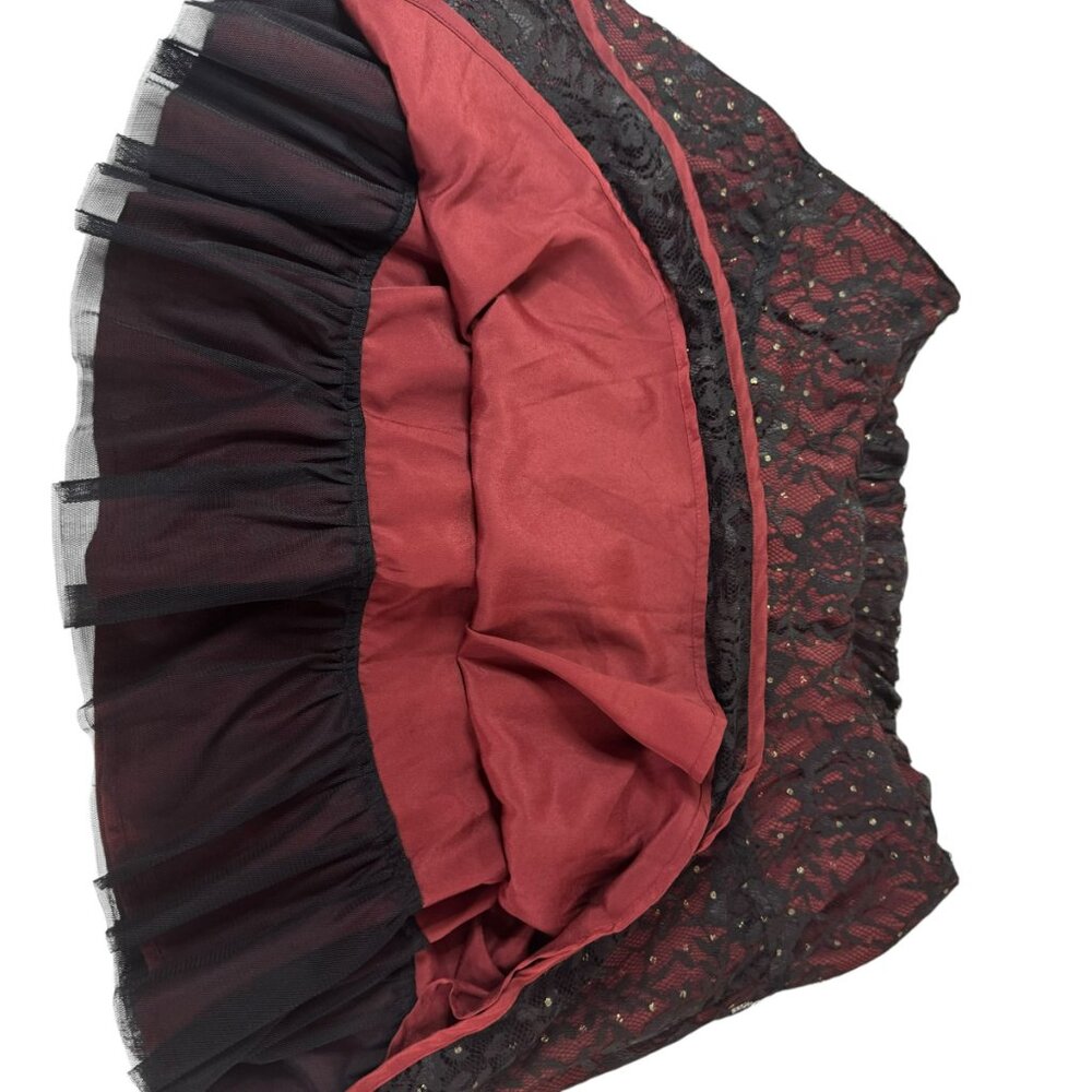 xFree People Black & Burgundy Lace Fit & Flare Mini Dress SZ:10  Sheer Open Back - Picture 8 of 11